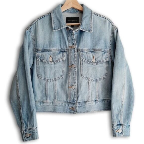 BANANA REPUBLIC Oversized Boxy Classic Button Down Jean Jacket Blue Sz XS - Picture 3 of 15